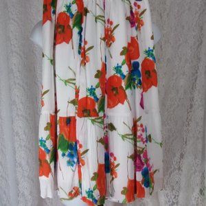 Floral Print of Orange Blue On White Maxi Midi Skirt